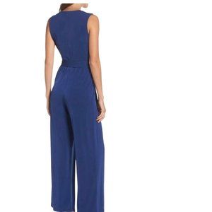 Vince Camuto Blue WIde Leg Jumpsuit Sleeveless Belted Tie Pantsuit Womens M
